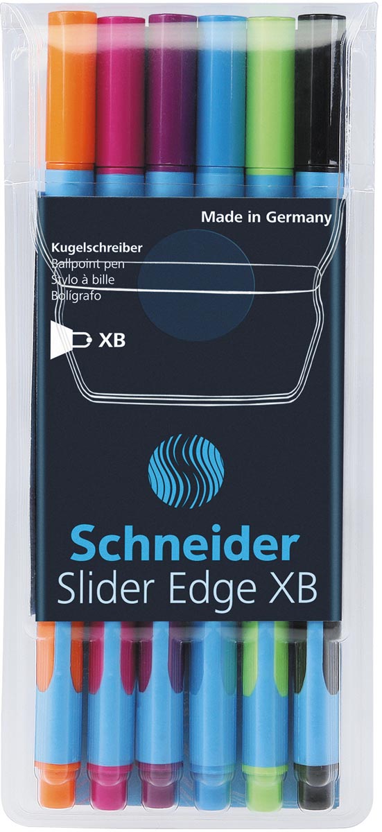 Schneider balpen Slider Edge, extra breed, geassorteerde kleuren, etui van 6 stuks afbeelding