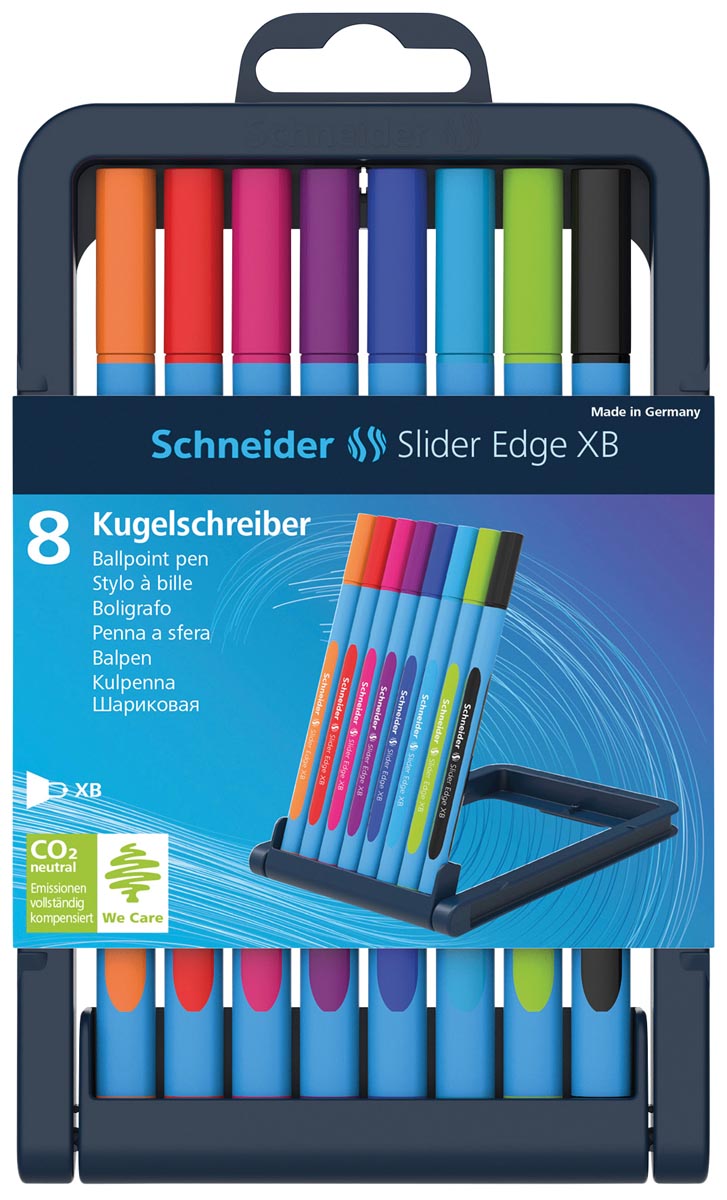 Schneider balpen Slider Edge, extra breed, geassorteerde kleuren, opstelbare doos met 8 stuks afbeelding