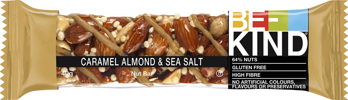 Be-Kind reep Caramel Almond & Sea Salt, 40 g, pak van 12 stuks afbeelding