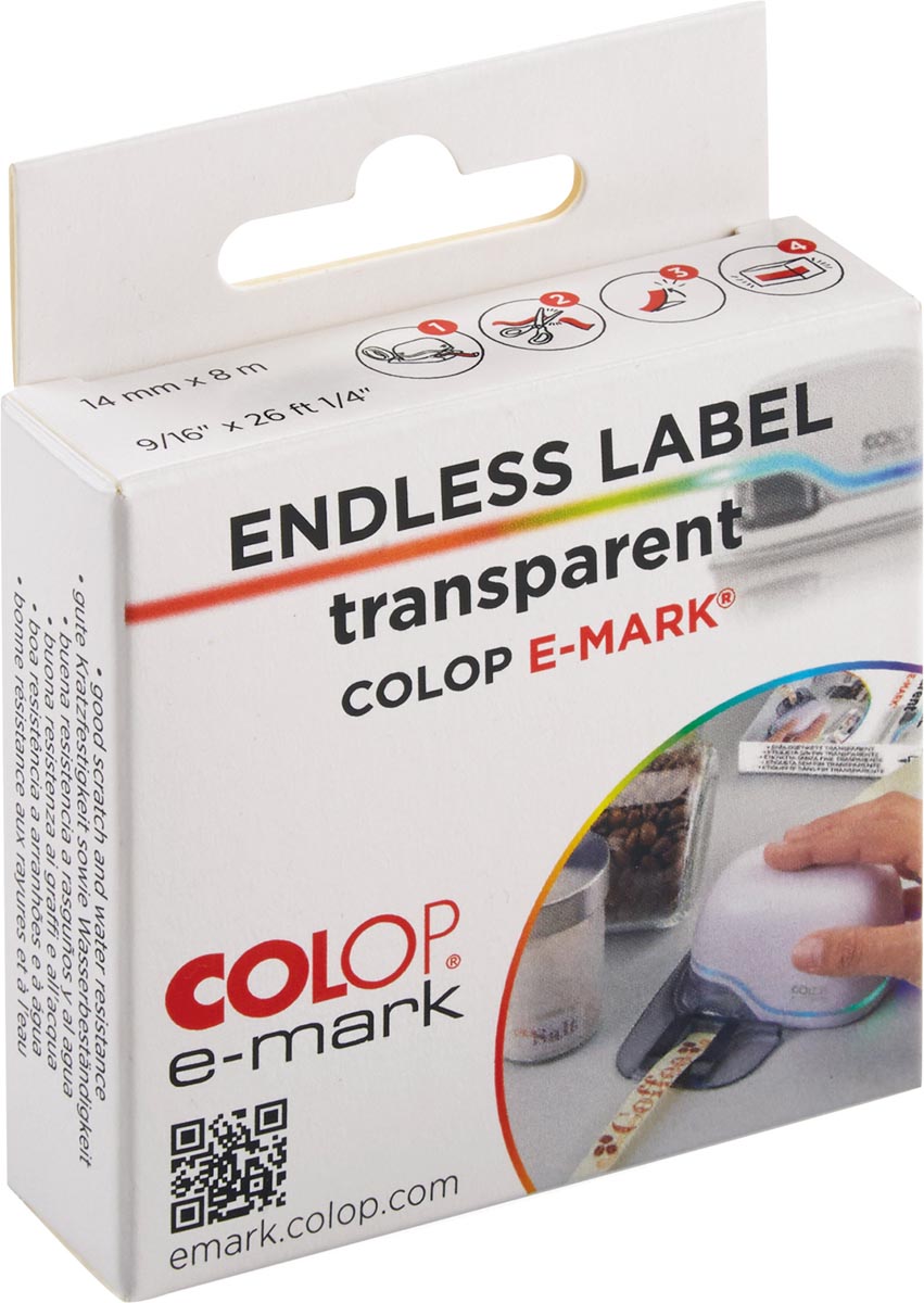 Colop doorlopende labelrol voor e-Mark, ft 14 mm x 8 m, transparant Colop doorlopende labelrol voor e-Mark, ft 14 mm x 8 m, transparant