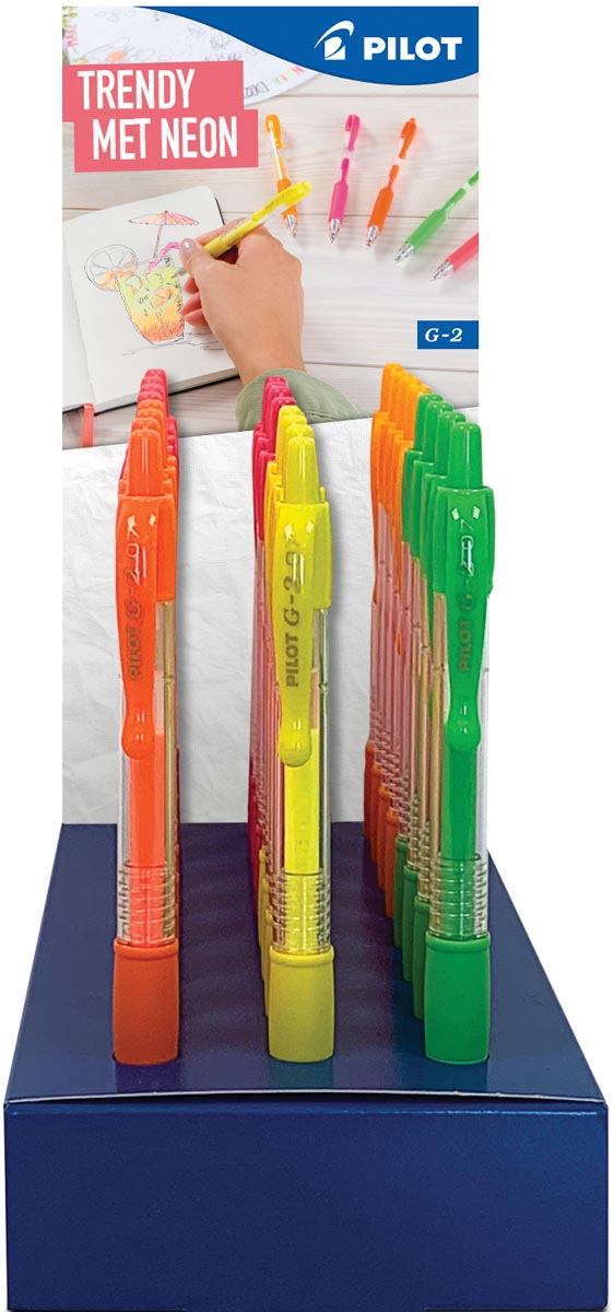 Pilot roller G2 neon, display van 24 stuks in geassorteerde kleuren Pilot roller G2 neon, display van 24 stuks in geassorteerde kleuren