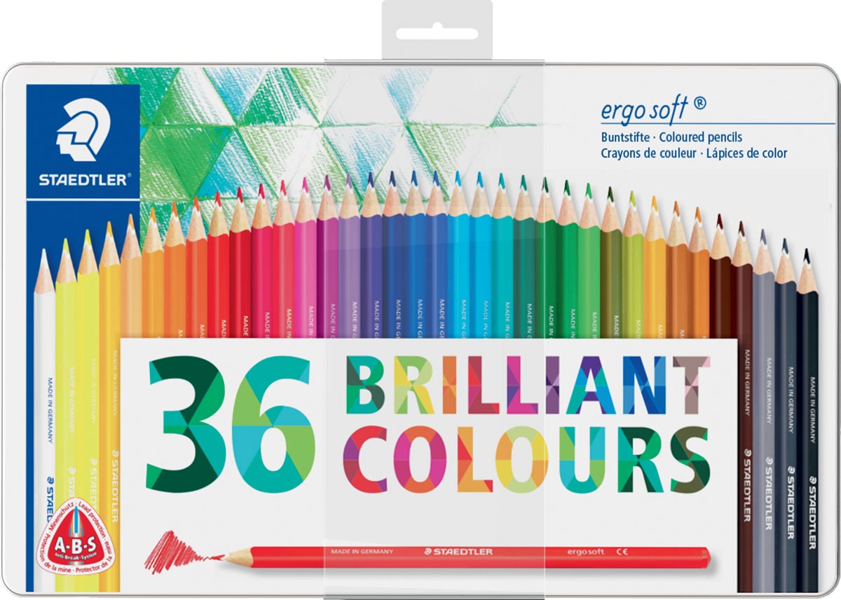 Staedtler kleurpotlood Ergosoft 157, driekantig, doos van 36 stuks in geassorteerde kleuren