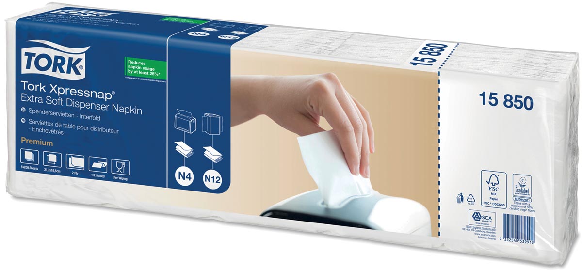 Tork servetten Expressnap Extra zacht voor dispenser, 2-laags, 1000 per bundel afbeelding