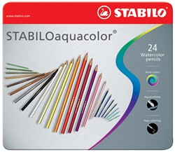STABILOaquacolor crayon de couleur, boîte métallique de 24 pièces en couleurs assorties