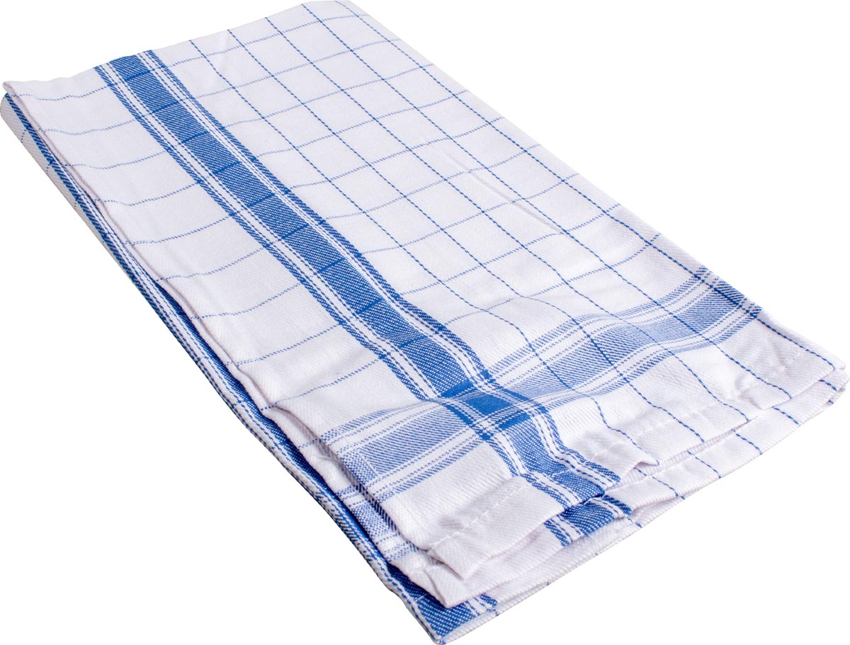 Set van 6 theedoeken wit blauwe ruit 50 x 70 cm