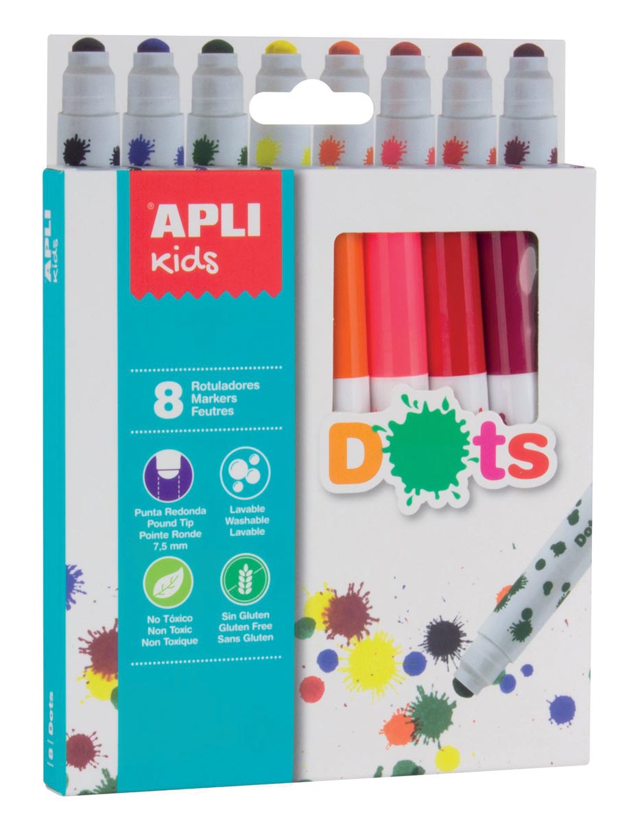 Apli Kids viltstift Dots, blister met 8 stuks Apli Kids viltstift Dots, blister met 8 stuks