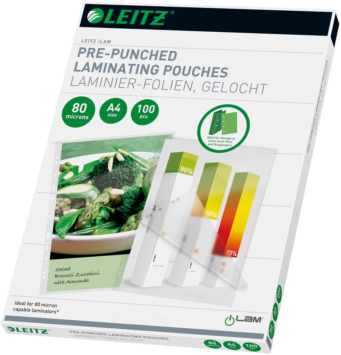 Leitz iLAM lamineerhoes ft A4, 160 micron (2 x 80 micron), geperforeerd, pak van 100 stuks afbeelding