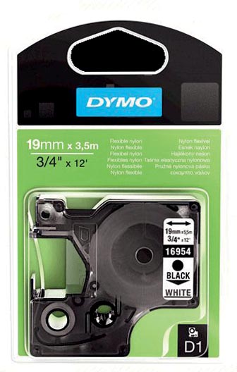 Dymo D1 flexibele nylontape 19 mm, zwart op wit
