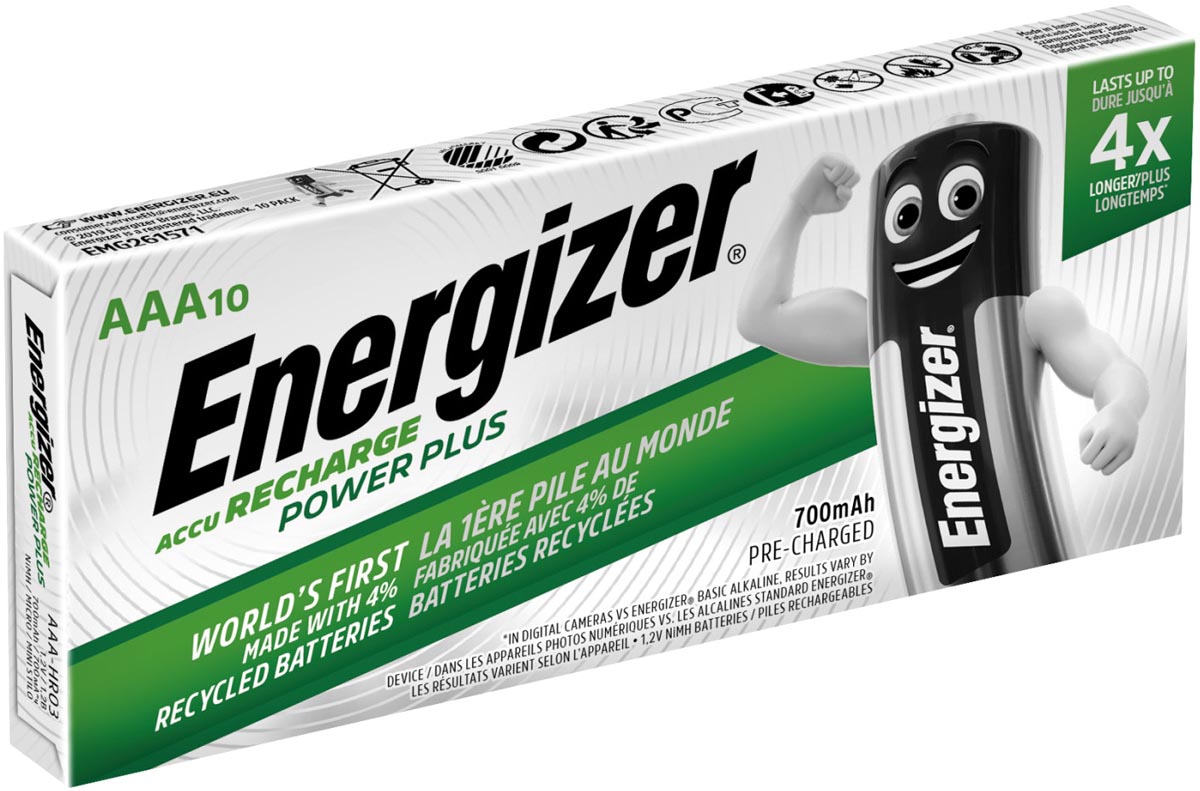 Energizer herlaadbare batterijen Power Plus 700 AAA/HR03/NH12, pak van 10 stuks Energizer herlaadbare batterijen Power Plus 700 AAA/HR03/NH12, pak van 10 stuks