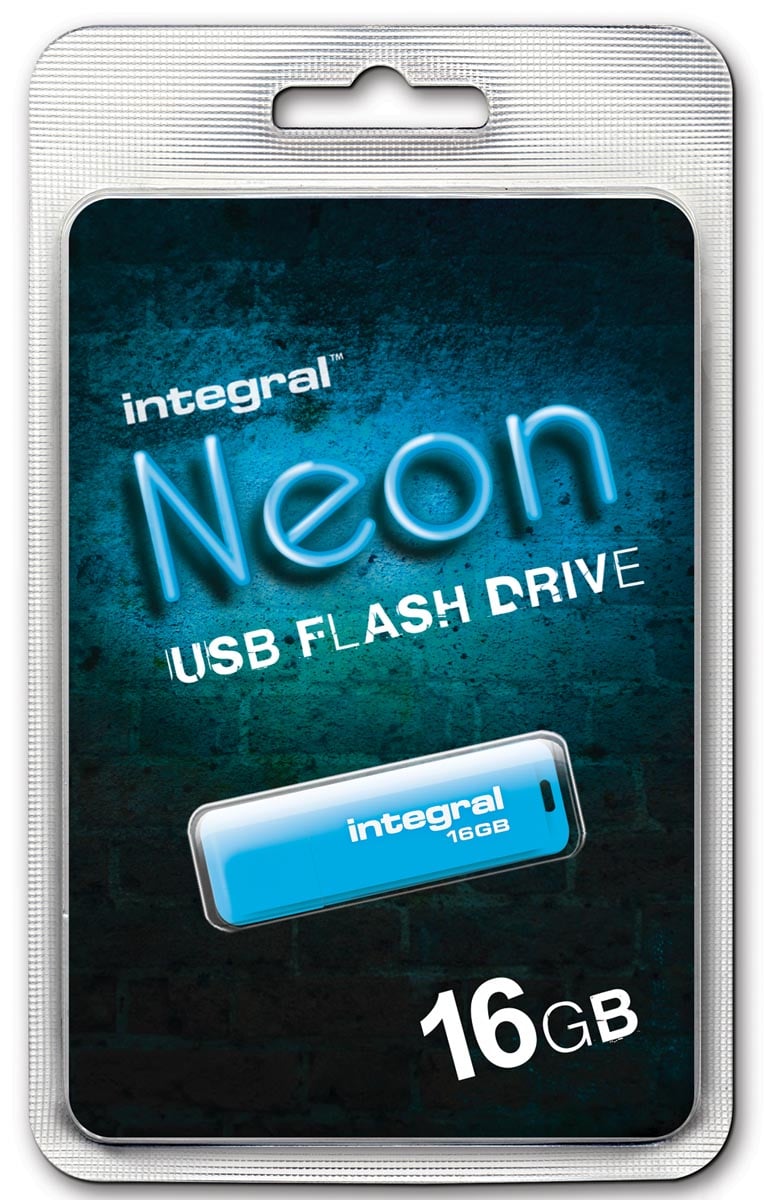 Integral Neon USB 2.0 stick, 16 GB, blauw afbeelding