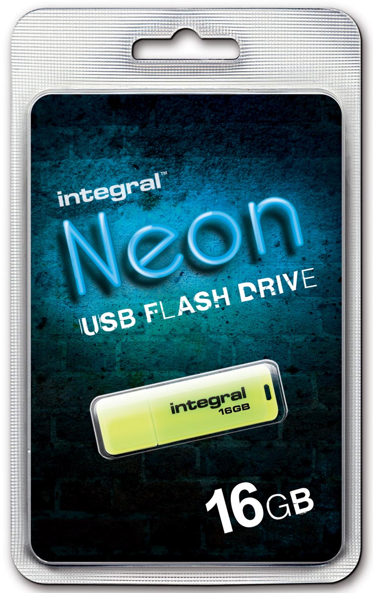Integral Neon USB 2.0 stick, 16 GB, geel Integral Neon USB 2.0 stick, 16 GB, geel