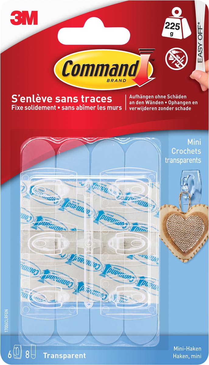 Command decohaak, small, draagvermogen 225 gram, transparant, blister van 6 stuks afbeelding