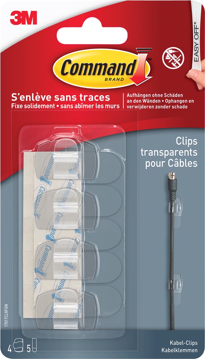 Command kabelclip, small, draagvermogen 225 gram, transparant, blister van 4 stuks