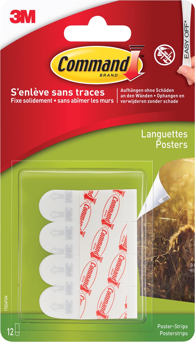 Command posterstrip, small, draagvermogen 225 gram, wit, blister van 12 stuks afbeelding