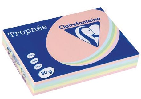 Clairefontaine Trophée gekleurd papier, A4, 80 g, 5 x 100 vel, geassorteerde kleuren afbeelding