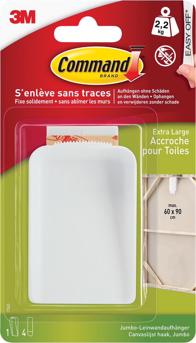 Command jumbo canvas ophanghaak, wit, blister met 1 haak en 4 strips