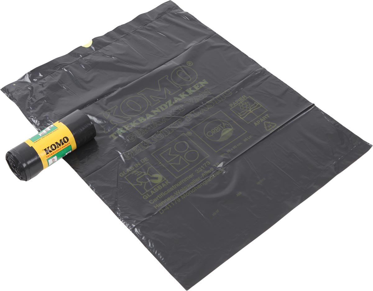Komo vuilniszakken met trekbandsluiting, 43 micron, 60 liter, 1 rol, 15 zakken afbeelding