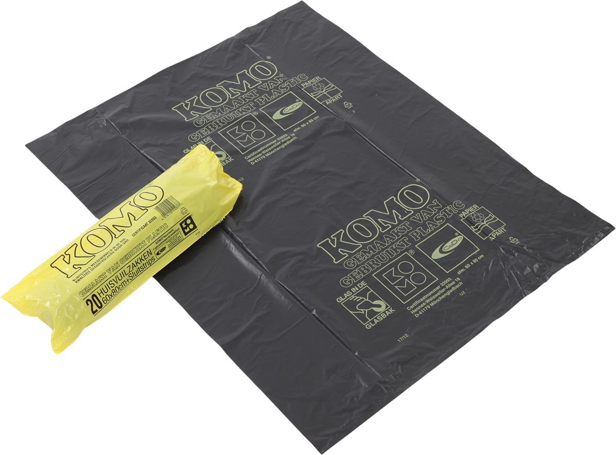 Komo vuilniszakken 50 micron, 60 liter, 1 rol, 20 zakken, grijs afbeelding
