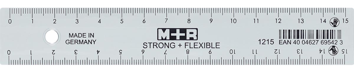 M+R Strong & Flexibel lat, met schaalverdeling voor recht- en linkshandigen, 15 cm, transparant afbeelding