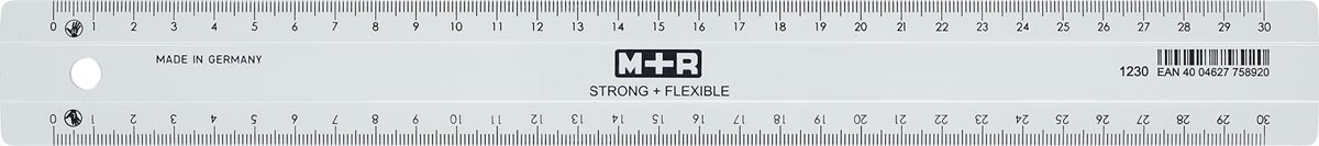 M+R Strong & Flexibel lat, met schaalverdeling voor recht- en linkshandigen, 30 cm, transparant afbeelding