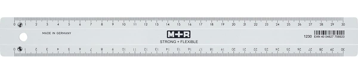 M+R Strong & Flexibel lat, met schaalverdeling voor recht- en linkshandigen, 30 cm, transparant