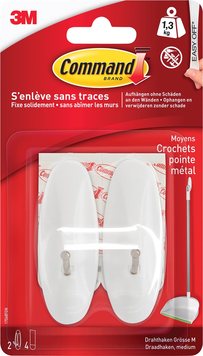 Command middelgrote draadhaken, blister met 2 haken en 4 strips