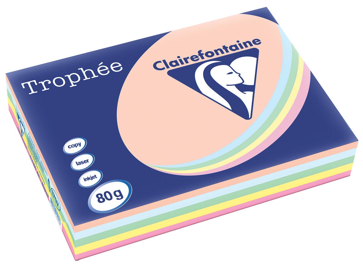 Clairefontaine Trophée Pastel, gekleurd papier, A3, 80 g, 5 x 100 vel, geassorteerde kleuren afbeelding