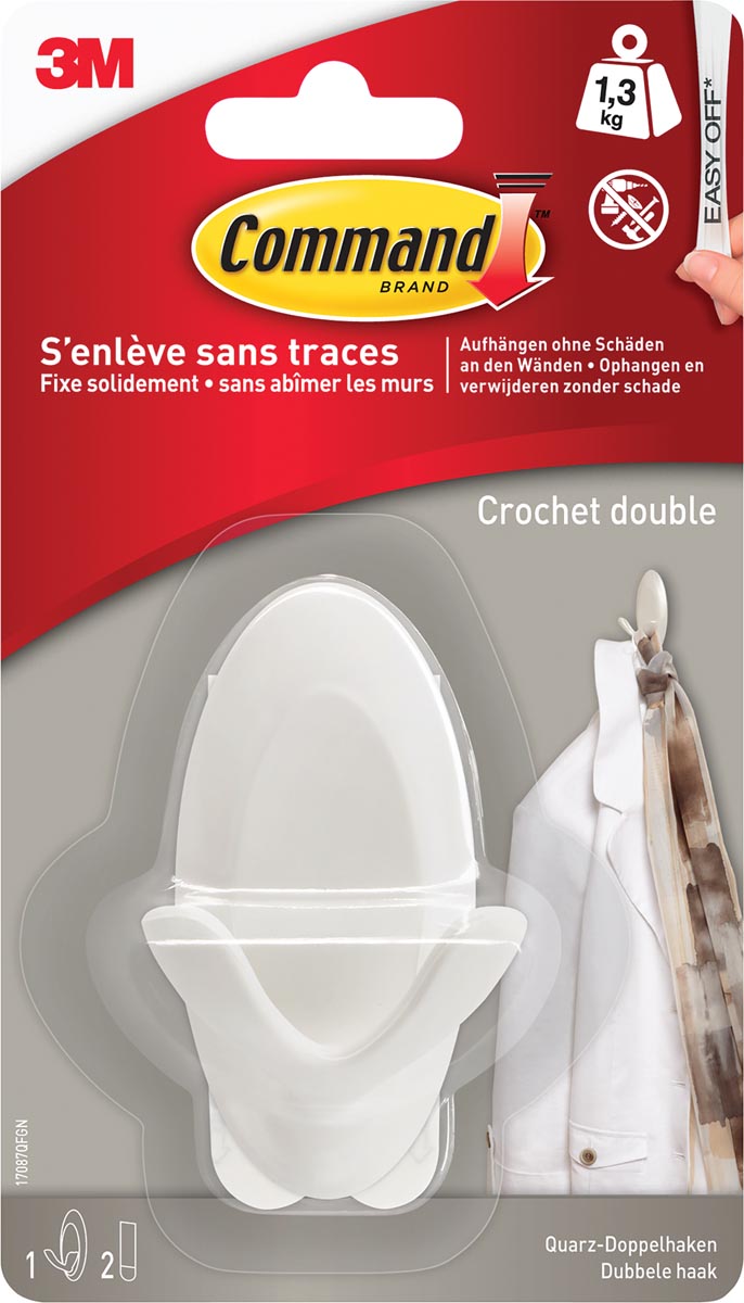 Command decoratieve ophanghaken dubbel, wit, blister van 1
