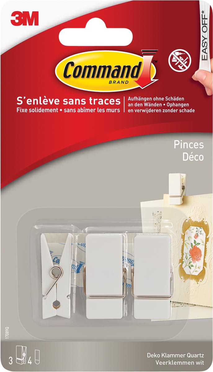 Command knijper, blister met 3 knijpers en 4 strips, wit