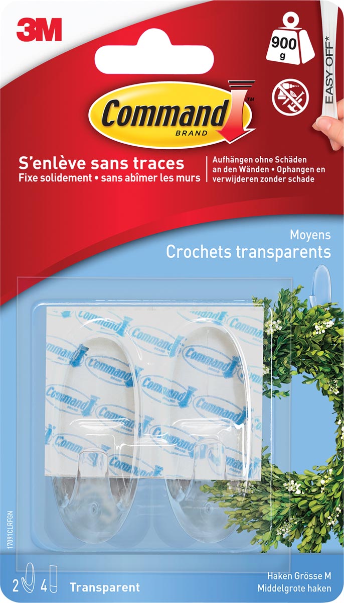 Command decohaak, medium, draagvermogen 900 gram, transparant, blister van 2 stuks afbeelding