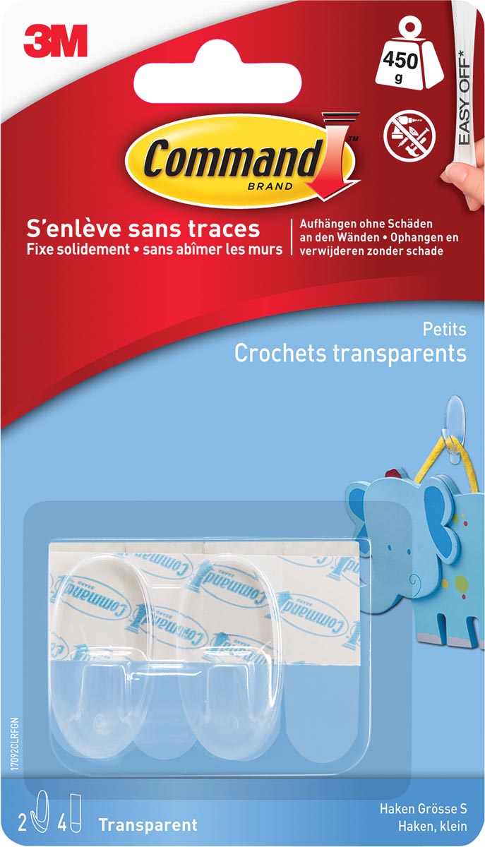 Command decohaak, small, draagvermogen 450 gram, transparant, blister van 2 stuks