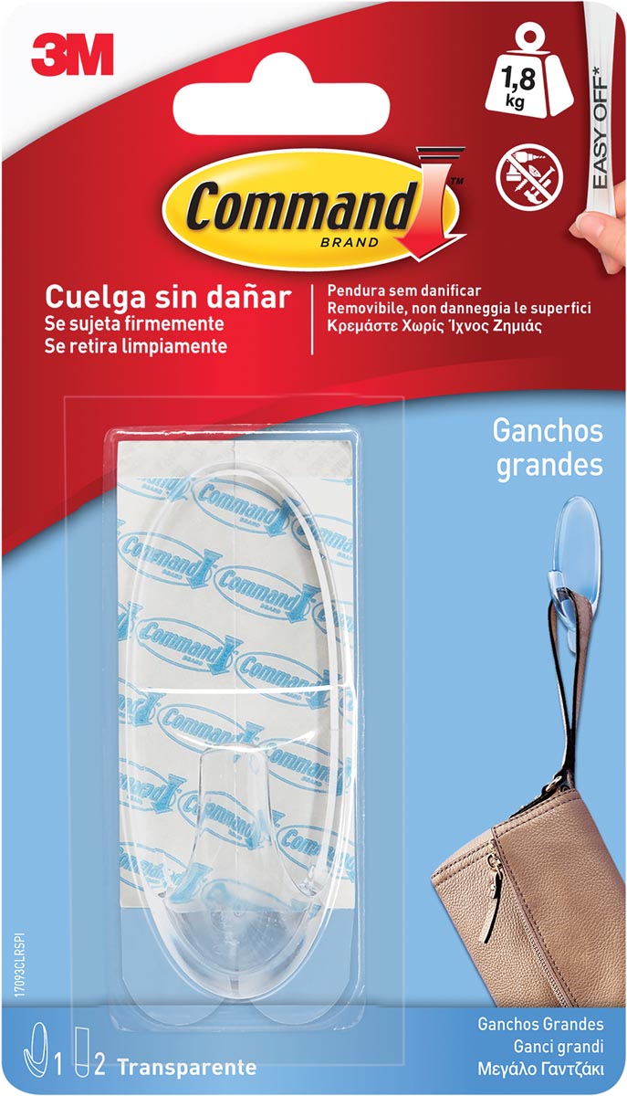 Command decohaak, large, draagvermogen 1,8 kg, transparant, blisterverpakking