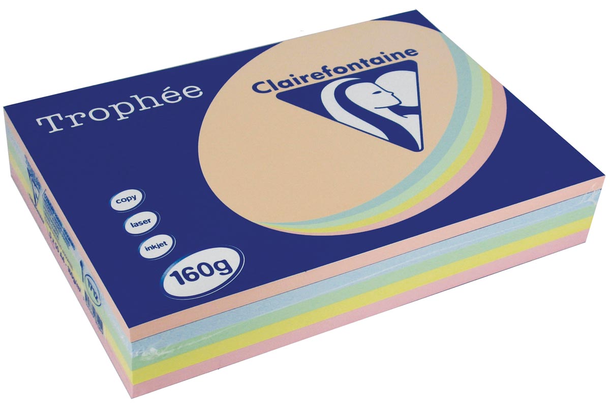Clairefontaine Trophée Pastel A4, 160 g, 5x50 vel, geassorteerde kleuren afbeelding