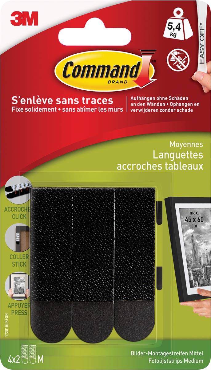 Command fotolijststrip, medium, draagvermogen 5,4 kg, zwart, blister van 8 stuks afbeelding