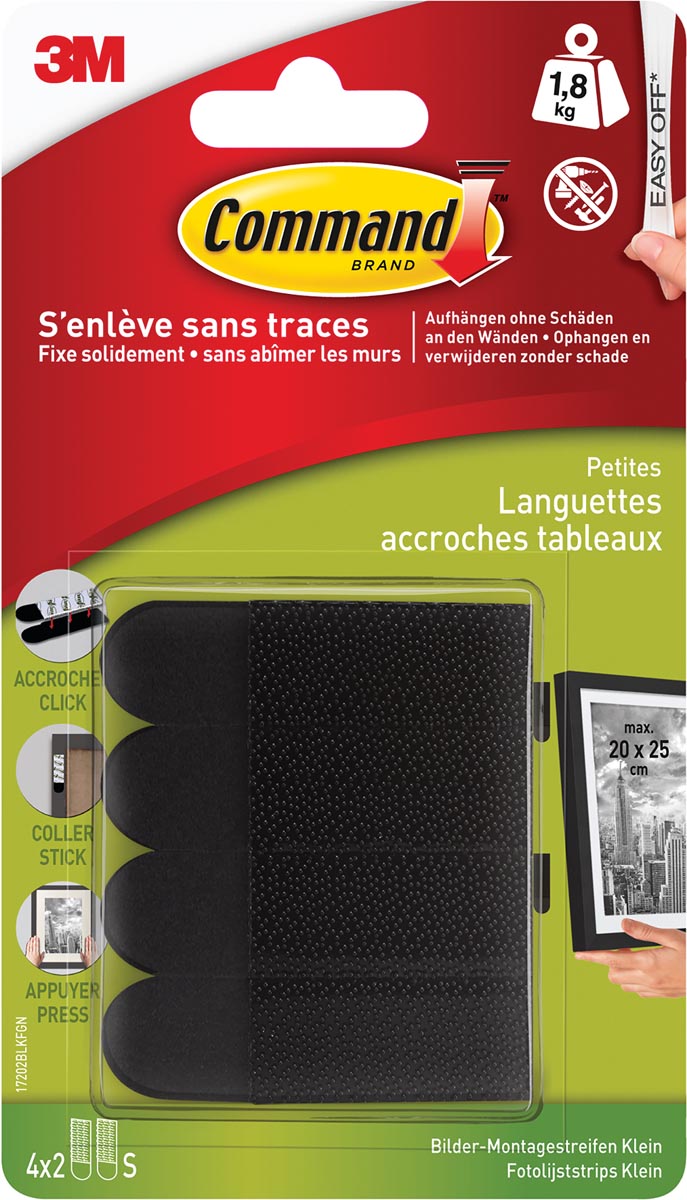 Command fotolijststrip, small, draagvermogen 1,8 kg, zwart, blister van 8 stuks Command fotolijststrip, small, draagvermogen 1,8 kg, zwart, blister van 8 stuks