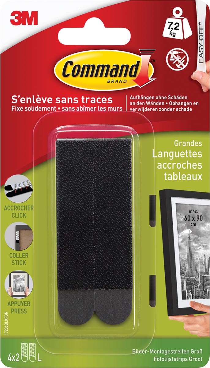 Command fotolijststrip, large, draagvermogen 7,2 kg, zwart, blister van 8 stuks Command fotolijststrip, large, draagvermogen 7,2 kg, zwart, blister van 8 stuks