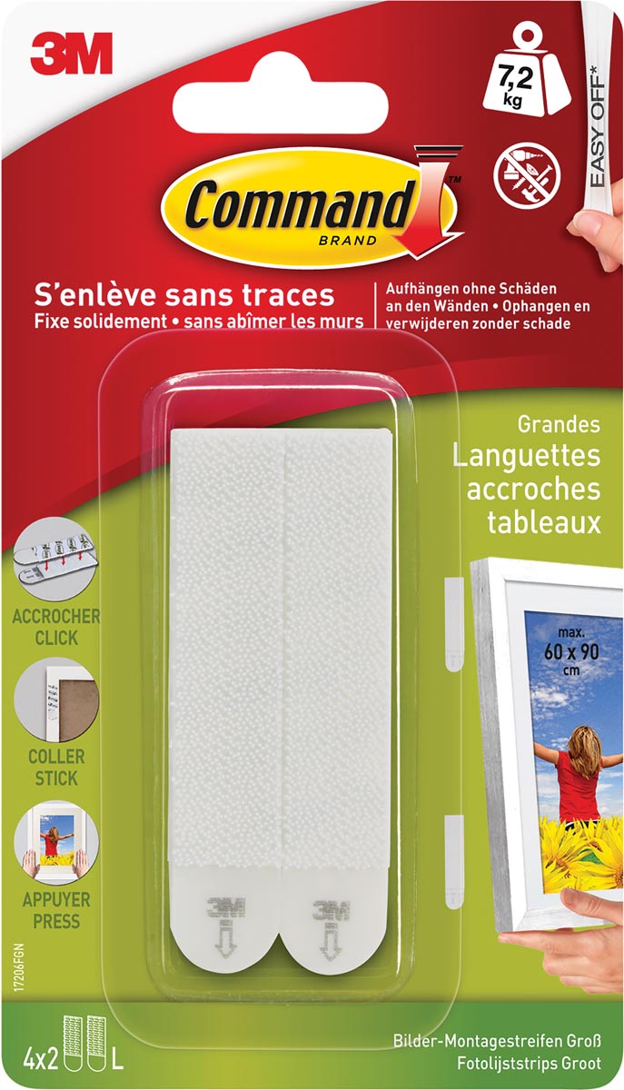 Command fotolijststrip, large, draagvermogen 7,2 kg, wit, blister van 8 stuks afbeelding