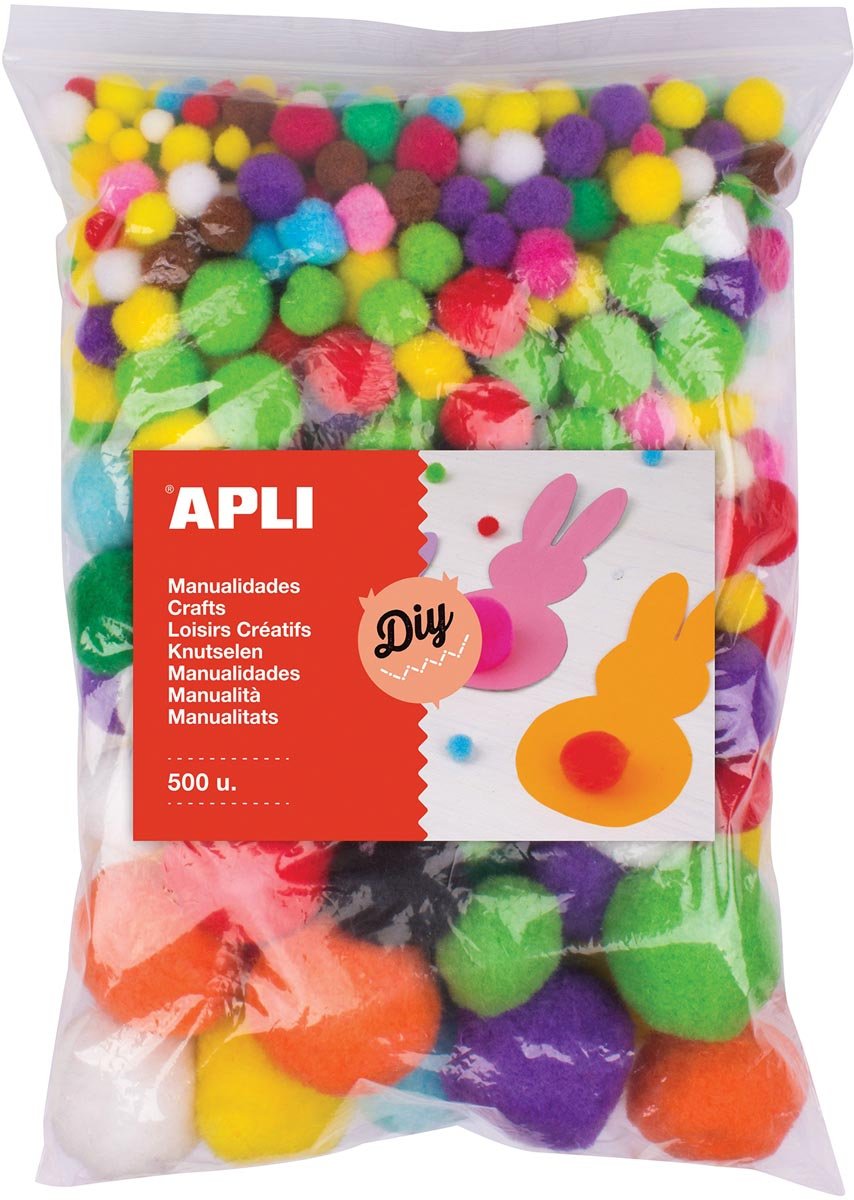 Apli pompons, zakje met 500 stuks in geassorteerde kleuren afbeelding