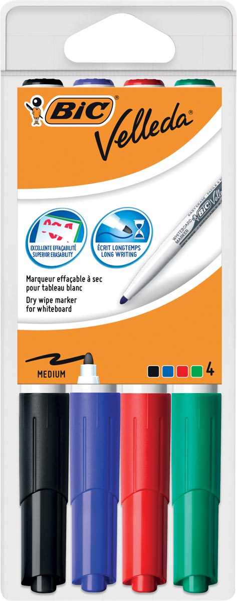 Bic whiteboardmarker Velleda 1741, in geassorteerde kleuren, etui van 4 stuks afbeelding