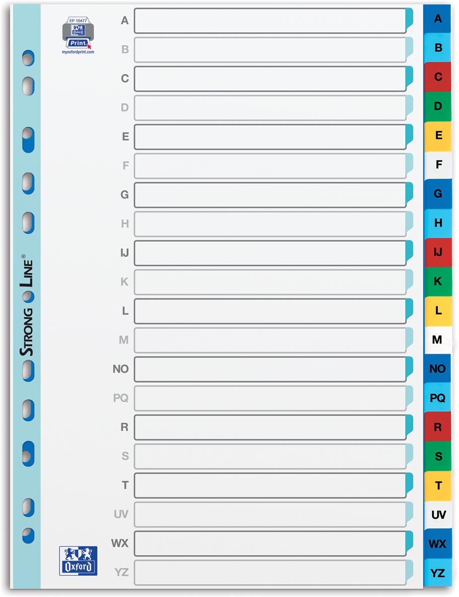 OXFORD tabbladen, formaat A4, uit PP, 11-gaatsperforatie, gekleurde tabs, set A-Z