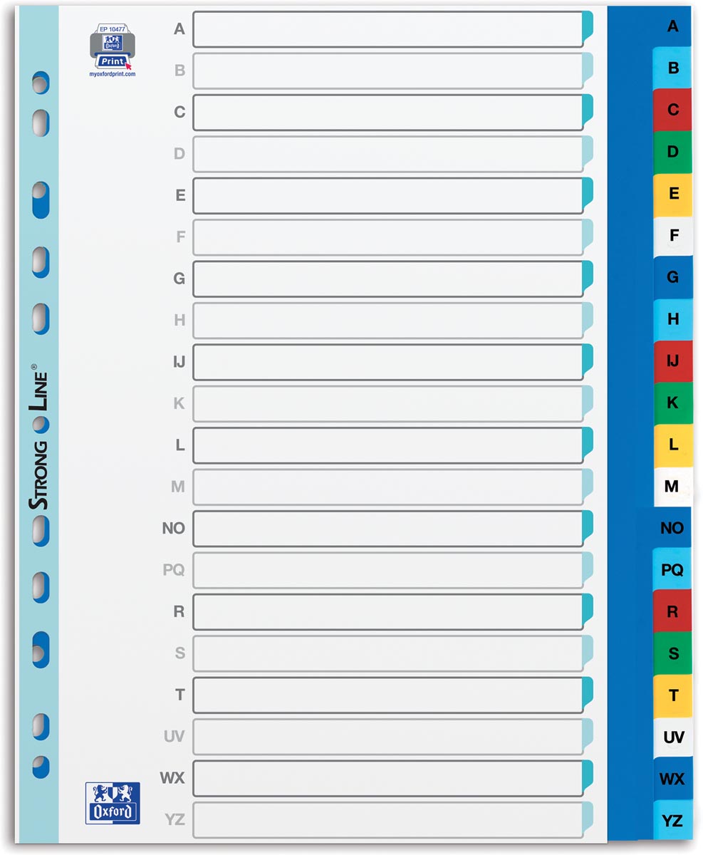 OXFORD tabbladen, formaat A4 maxi (voor showtassen), uit PP, 11-gaatsperforatie, gekleurde tabs, set A-Z afbeelding