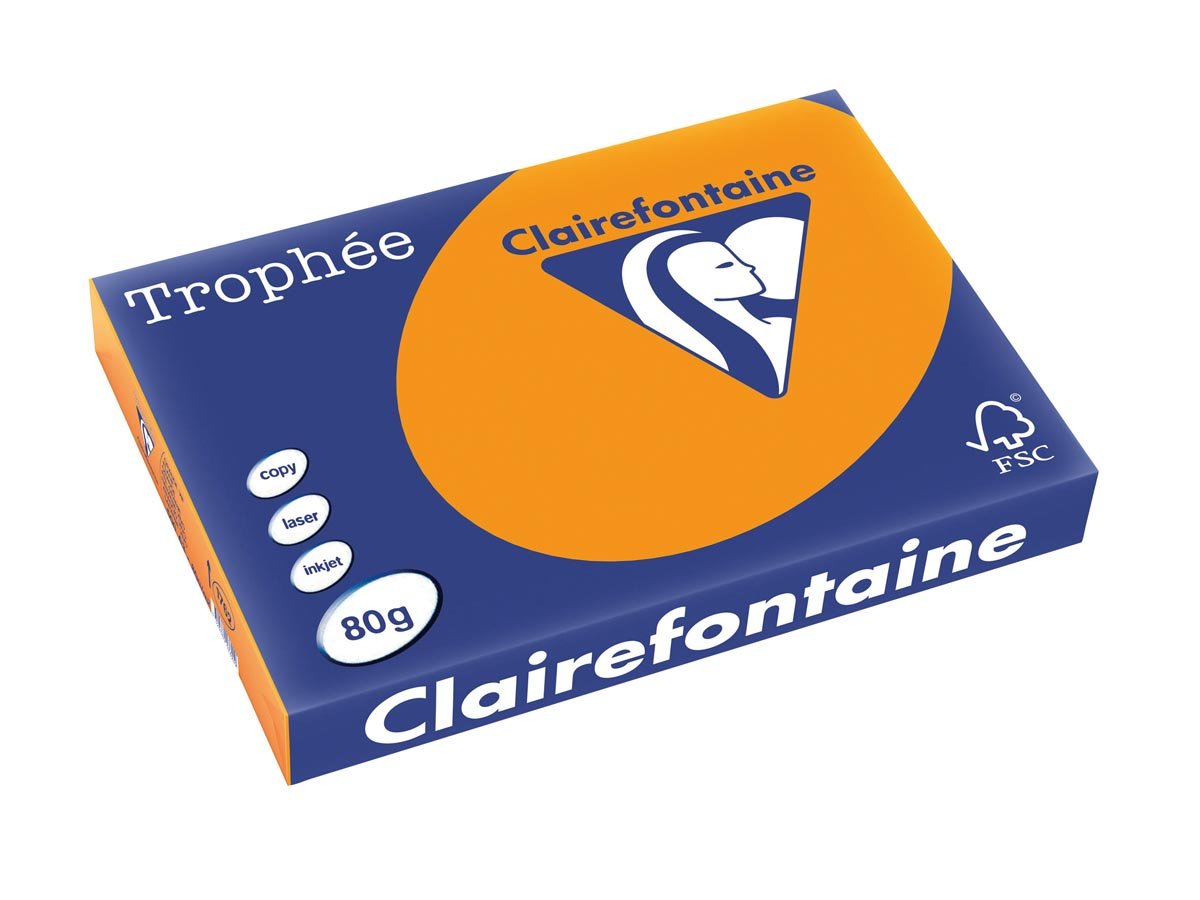 Clairefontaine Trophée Intens, gekleurd papier, A3, 80 g, 500 vel, feloranje afbeelding
