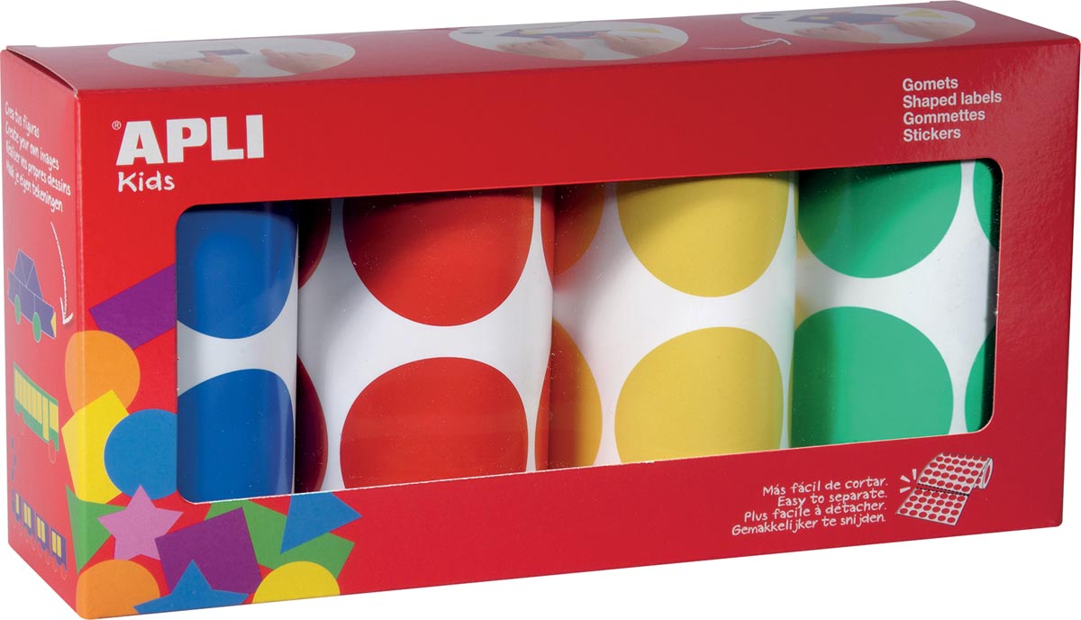 Apli Kids stickers XL cirkels, diameter 45 mm, doos met 4 rollen in 4 kleuren afbeelding