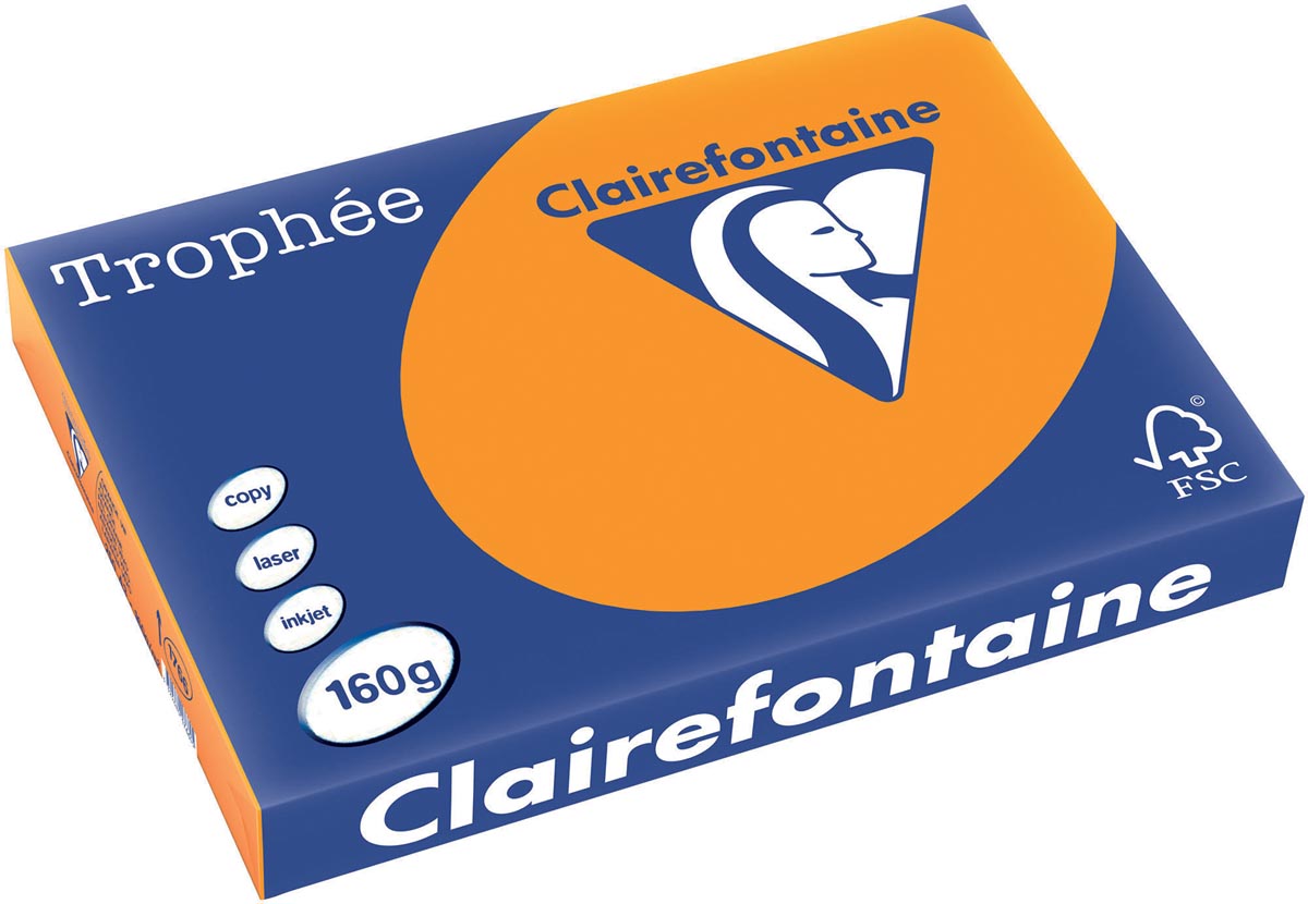 Clairefontaine Trophée Intens, gekleurd papier, A3, 160 g, 250 vel, feloranje afbeelding