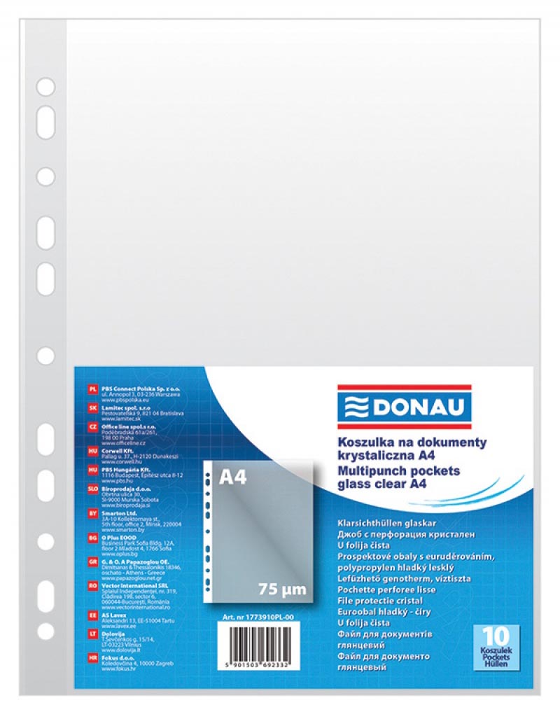 DONAU geperforeerde showtas, A4, 75 micron, pak van 10 stuks