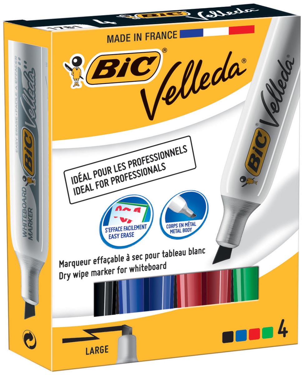 Bic whiteboardmarker Velleda 1781 doos van 4 stuks in geassorteerde kleuren afbeelding