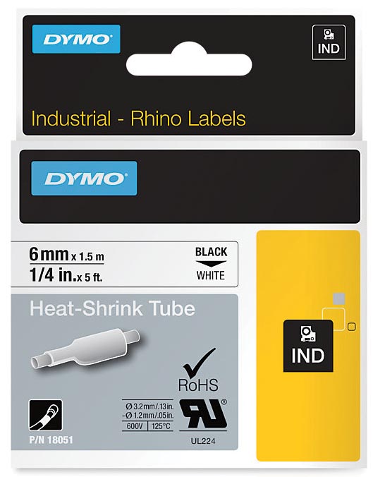 Dymo RHINO krimpkous 6 mm, zwart op wit Dymo RHINO krimpkous 6 mm, zwart op wit