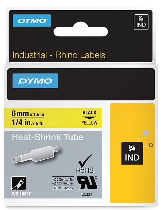 Dymo RHINO krimpkous 6 mm, zwart op geel afbeelding