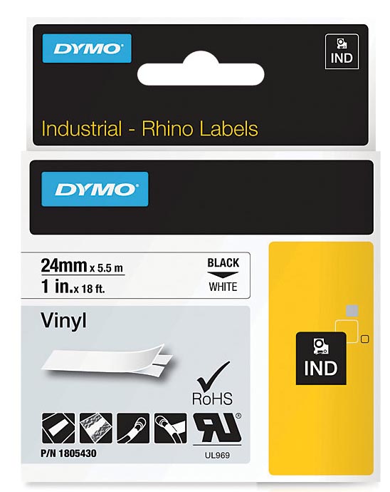 Dymo RHINO vinyltape 24 mm, zwart op wit
