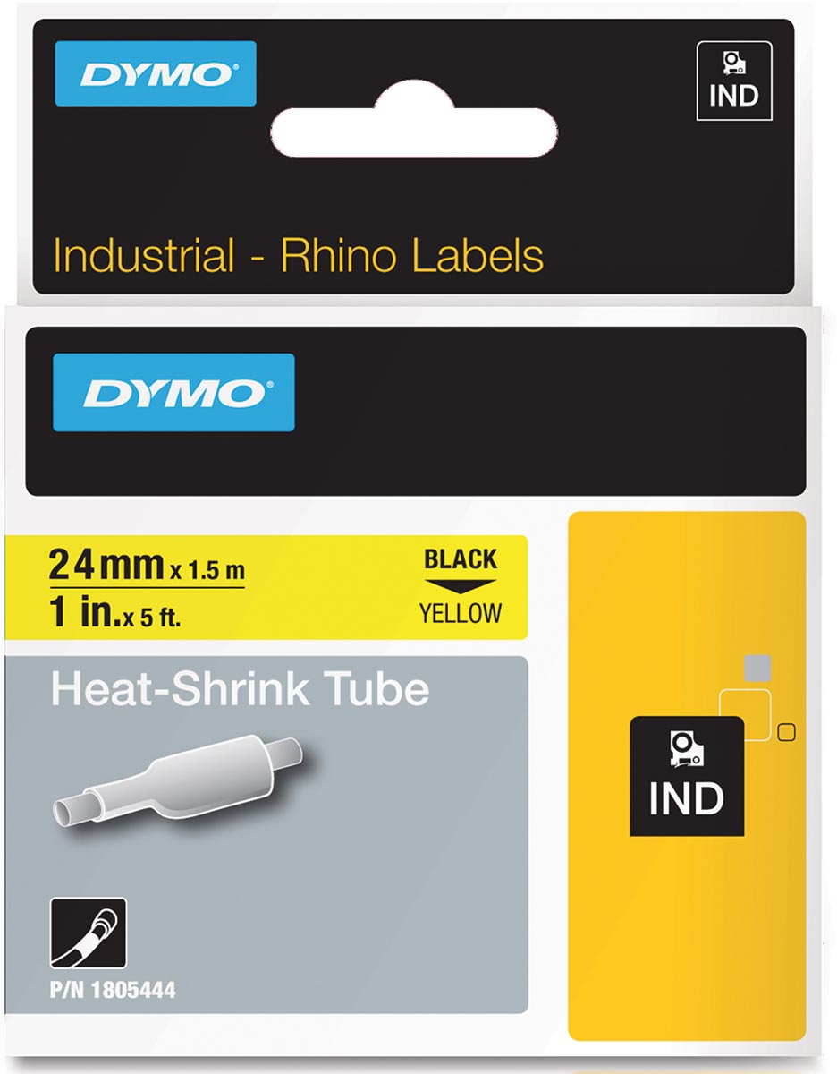 Dymo RHINO krimpkous 24 x 1,5 mm, zwart op geel afbeelding
